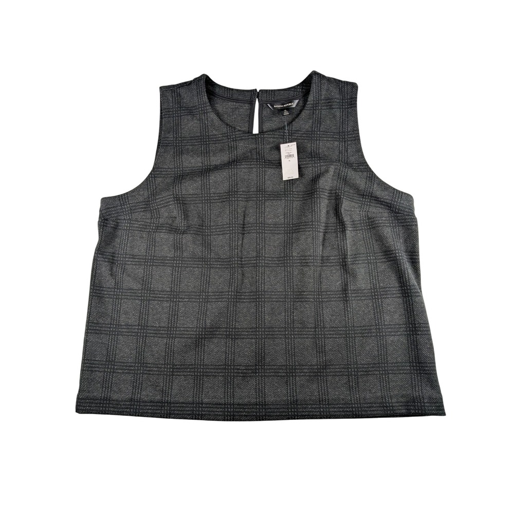 NWT Banana Republic Womens XL Sleeveless Top Gray Plaid Career Casual Tank